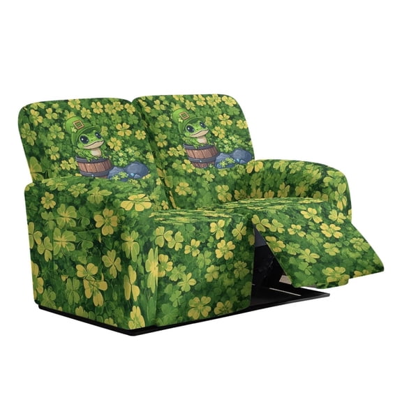 Psesaysky Saint Patrick Cute Frog Reclining Couch Cover 6-Piece Middle Console Elastic Recliner Cover Pet Protector Easy Clean