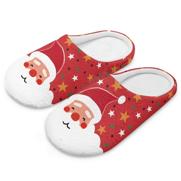 Psesaysky Santa Claus Design Print Closed Toe House Slippers for Woman Men Christmas Soft Cotton Indoor Shoes Memory Foam Slip On Bedroom Slippers