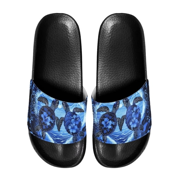 Psesaysky Sea Turtle Blue Slide Sandals for Men Big Boys Soft Comfortable Sandals Indoor Outdoor Anti-Slip Lightweight Sandals Shoes