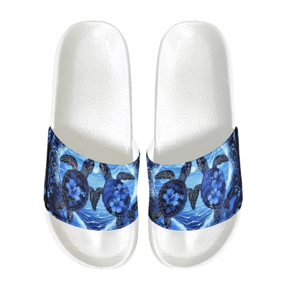 Psesaysky Sea Turtle Blue Slide Sandals for Men Big Boys Soft Comfortable Sandals Indoor Outdoor Anti-Slip Lightweight Sandals Shoes