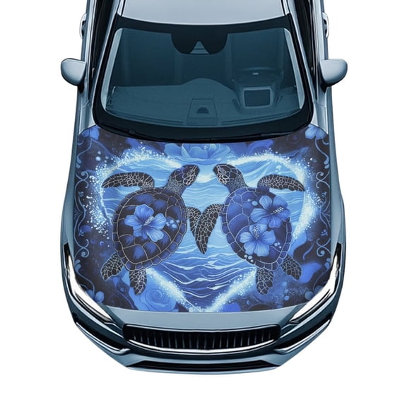 Psesaysky Sea Turtle Heart Car Hood Cover UV Resistant Hood Protector Removable Vehicles Decorations Weatherproof Automotive Accessories Fits Cars/SUV/Truck/Van