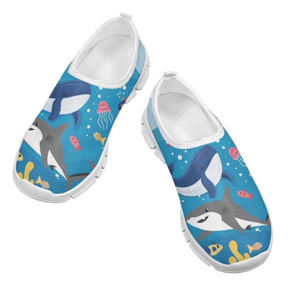 Psesaysky Sea World Printed Shoes Slip-on Walking Sneakers Non-Slip Breathable Loafers for Little Boys Size 11-15