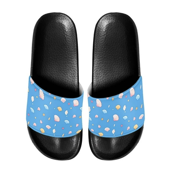 Psesaysky Seashell Slide Sandals for Girls Summer Blue Lightweight Flip-Flops Beach Sandals Soft Comfortable Anti-Slip Sandals