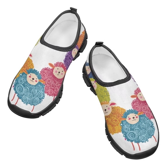 Psesaysky Seven Sheep Printed Sneakers for Child Boys Soft Light Breathable Slip-on Loafers Walking Shoes Size 11-15