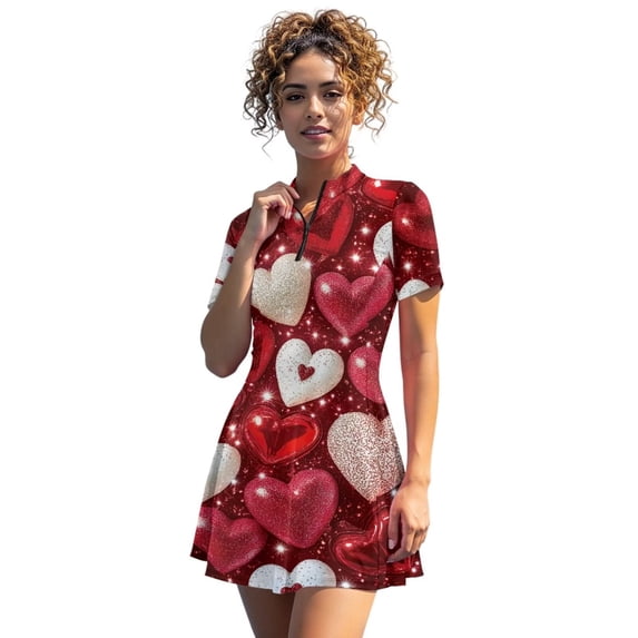 Psesaysky Shining Love Heart Womens Tennis Dress with Built in Shorts Sleeveless Athletic Mini Dresses Plus Size for Valentine's Day Ladies Going Out A Line Skater Sun Protection Exercise Outfit