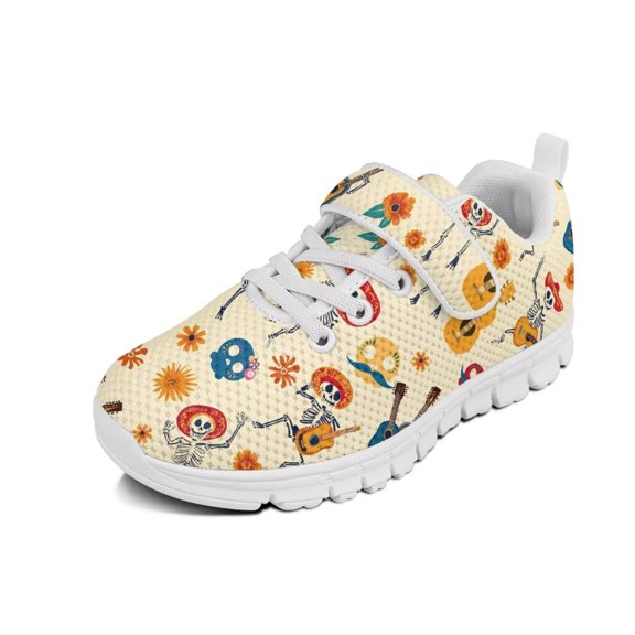 Psesaysky Skeleton Party Velcro Sneakers for Kids Girls Fashion Comfortable Walking Sports Shoes for Primary Students Size 11-15
