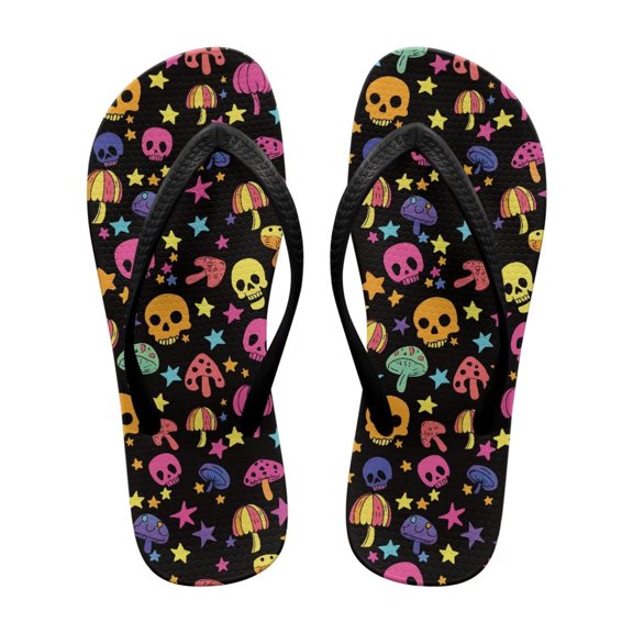 Psesaysky Skeletons Stars Colorful Beach Sandals for Women Girls Versatile Convenient Soft Footbed House Flip Flops
