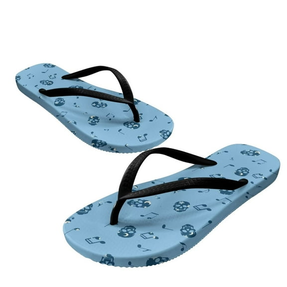 Psesaysky Skull Notes Printed Flip Flops for Girls Women Non Slip House Slippers Shower Shoes Blue Slip-on Lightweight Pool Dorm Beach Sandals Black Strap Size 7.5