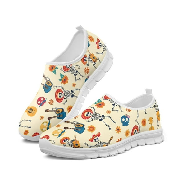 Psesaysky Skull Party Printed Shoes for Big Girls Women Slip-on Comfortable Casual Walking Shoes Size 5.5-11.5