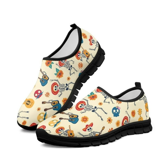 Psesaysky Skull Party Printed Shoes for Big Girls Women Slip-on Comfortable Casual Walking Shoes Size 5.5-11.5