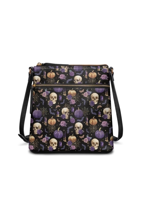 Skull Pumpkin Rose Bat Crossbody Purse Hobo Bag Women's Casual Travel Crossbody Shoulder Handbags Bucket Bag for Women Teen Girls Cell Phone Bag