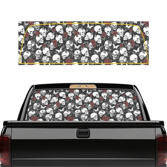 Psesaysky Skull Rose Print Back Window Decals, Waterproof Vinyl, Full Windows Coverage Sun Protection Car Rear Windshield Sunshade Easy Install