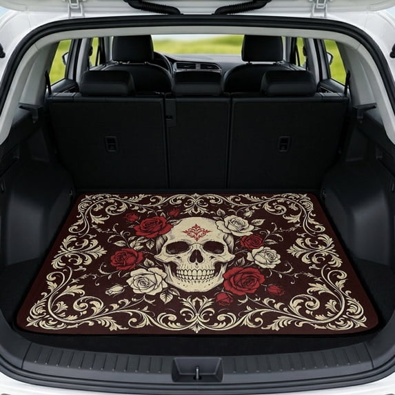 Psesaysky Skull and Rose Cargo Mat for Cars 29" x 39", All Weather Trunk Protection, Scratch-proof Polyester Cargo Liner for SUV and Travel