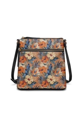 Sling Handbags Vintage Palm Hibiscus Shoulder Handbag for Fall Travel Leather Crossbody Bag Bucket Purse for Women Stylish Large Capacity Tote Purse