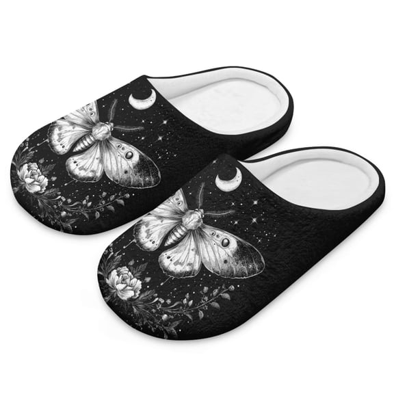 Psesaysky Slippers for Women Indoor Butterfly Moon Print House Slippers Closed Toe Design Lightweight Sole Bedroom Shoes, Size 10.5-11.5