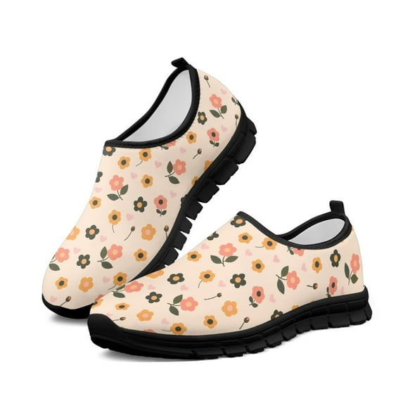 Psesaysky Small Flowers Casual Shoes for Girls Women Slip on Comfortable Walking Sneakers for School Size 5.5-11.5