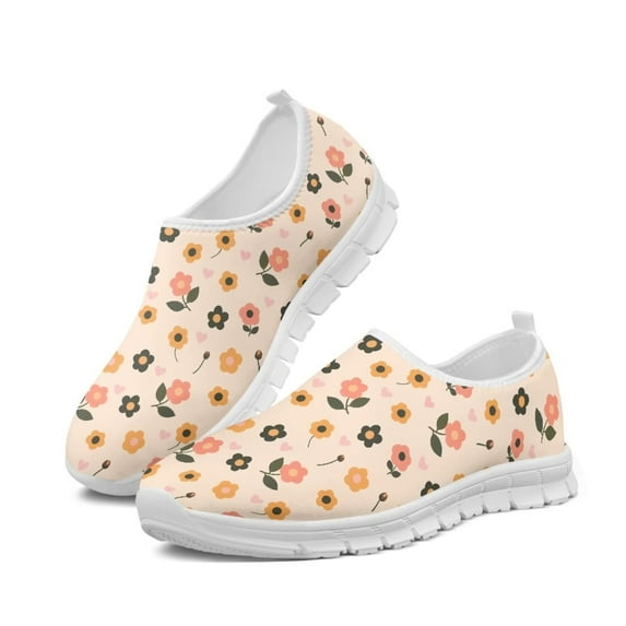Psesaysky Small Flowers Casual Shoes for Girls Women Slip on Comfortable Walking Sneakers for School Size 5.5-11.5
