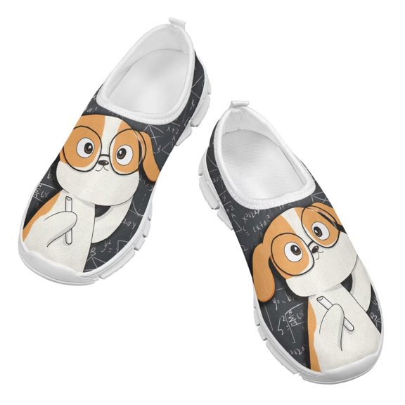Psesaysky Smart Dogs Print Casual Shoes for Kids Girls Slip on Non-Slip Light Breathable Loafers for School Size 11-15