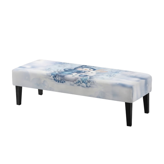 Psesaysky Snowman Rabbit Print Bench Seat Protector, Polyester Spandex Fabric Removable Durable Rectangle Bench Cover for Patio and Hotel
