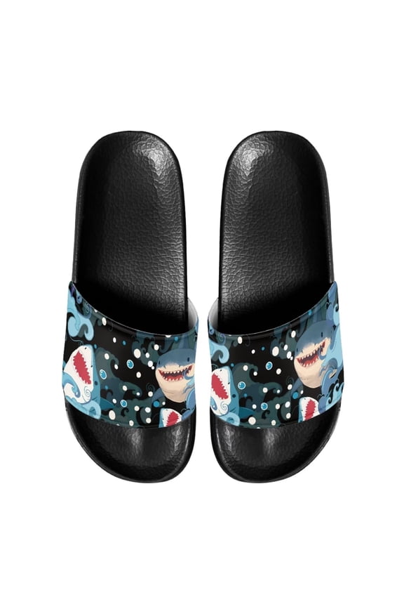 Soft Comfortable Slide Sandals for Men Shark Pattern Men's Printed Beach Sandals PU Upper Easy to Clean and Maintain Lightweight Slip-on Slide Sandals
