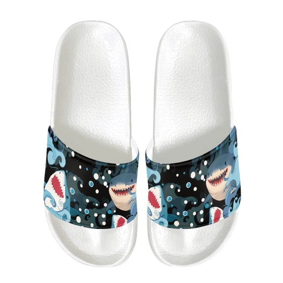 Psesaysky Soft Comfortable Slide Sandals for Men Shark Pattern Men's Printed Beach Sandals PU Upper Easy to Clean and Maintain Lightweight Slip-on Slide Sandals
