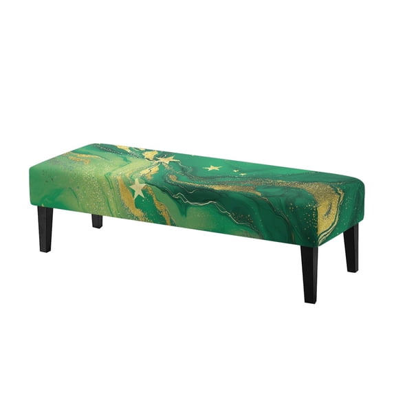 Psesaysky Soft Dining Room Bench Slipcover, Green Gold Marble Star Polyester Spandex Fabric, Anti Dust Washable Bench Protector for Dining Room Home