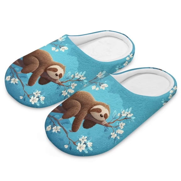 Psesaysky Soft Indoor Closed Toe Cotton Slippers Non-slip Sole Lightweight Sleeping Sloth Print House Slippers Home Shoes, Size 9-10