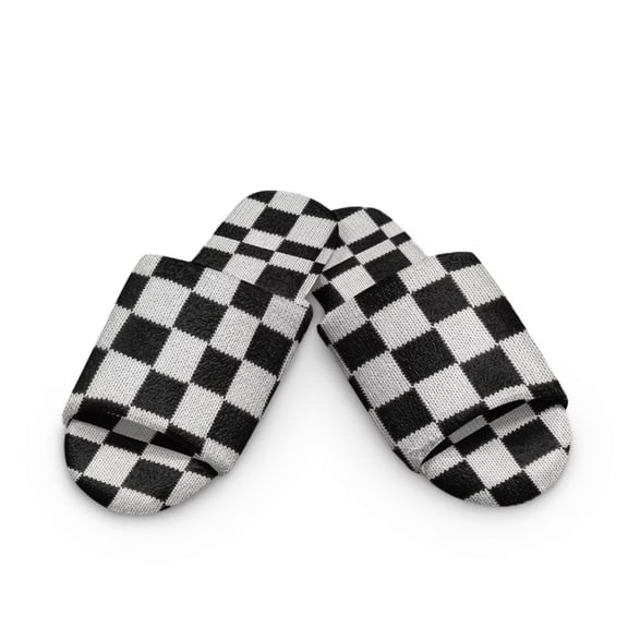 Psesaysky Soft Indoor Open Toe Slippers Non-slip Sole Lightweight House Slippers Bedroom Home Shoes Checkered Pattern Print 10.5-11.5