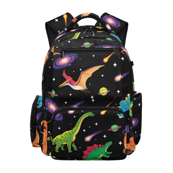 Psesaysky Space Dinosaur Pattern Casual Daypack with Large Capacity, Sturdy Multi-Pockets 17 Inch Kids Backpack for Travel Back to School