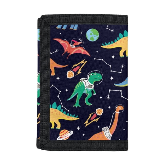 Psesaysky Space Dinosaur Trifold Card Wallet, Polyester Portable Lightweight Kids Wallet for Outdoor Sports and Travel