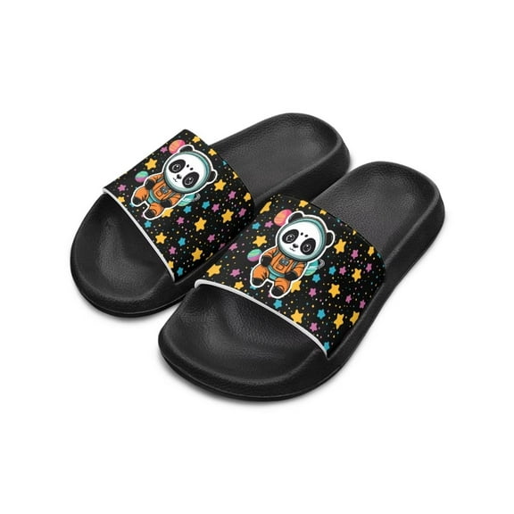 Psesaysky Spaceman Printed Slide Sandals for Kids Unisex Anti-Slip Lightweight Soft Soled Sandals for Beach Shower Swimming Pool Black Sole Big Kid Size 1