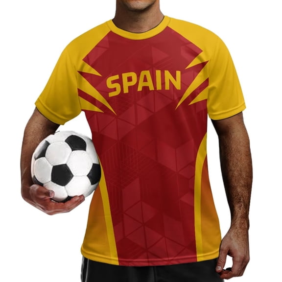Psesaysky Spain Flag Football Jersey for Men & Youth Sport Shirts Crew Neck Short Sleeve Top Elastic Quick Dry Mens Soccer Training Uniforms Regular Fit S-4XL