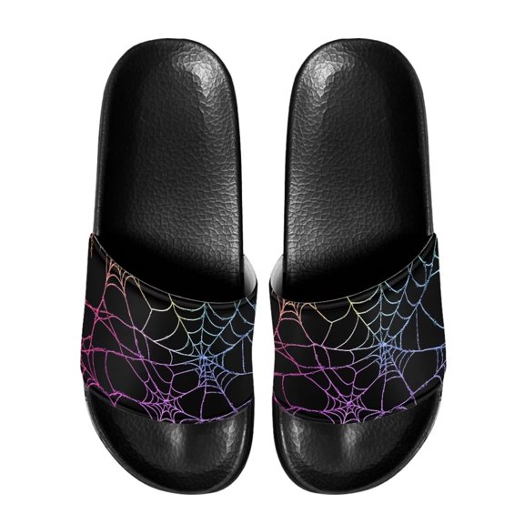 Psesaysky Spider Web Printed Slide Sandals for Men Big Boys Summer Convenient Sandals for Beach Swimming Pool Size 5-14