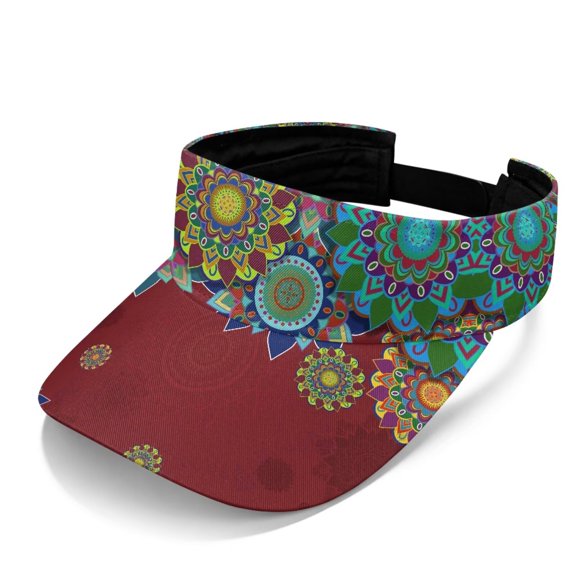 Psesaysky Sports Visor Hat Women Men Visors Adjustable Outdoor Golf Walking Tennis Sun Cap Headwear Mandala Flowers Print
