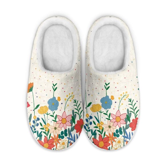 Psesaysky Spring Flowers Cotton Slippers for Ladies Women Winter Warm Fuzzy Slippers Non-Deformable Excellent Foot Support House Slippers Gift for Daughters and Wife