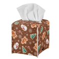 thumbnail image 1 of Psesaysky Square Tissue Box Cover, Christmas Waterproof Pu Leather Car Tissue Holder with Metal Button Brown Gingerbread Man Napkin Holder Organizer for Bathroom, Bedroom, Hotel, Office Desk, 1 of 6