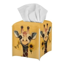 Psesaysky Square Tissue Box Cover - Waterproof PU Leather Tissues Cube Boxes Holder Aesthetic Desk Decor for Room, Home & Office - Cute Giraffe
