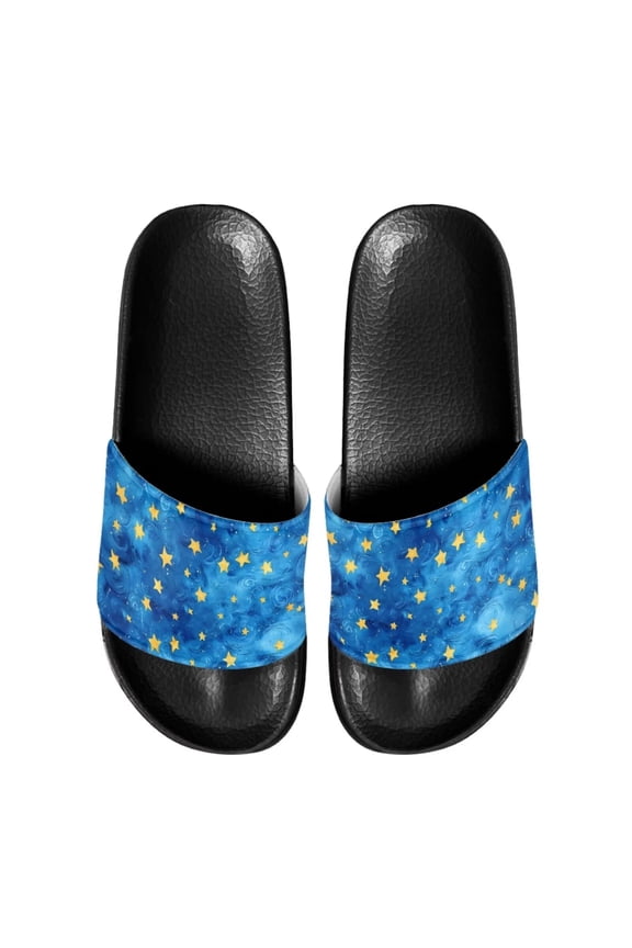Stars Pattern Slide Sandals for Women Girls Soft Comfortable Blue Sandals Indoor Outdoor Summer Anti-Slip Lightweight Sandals