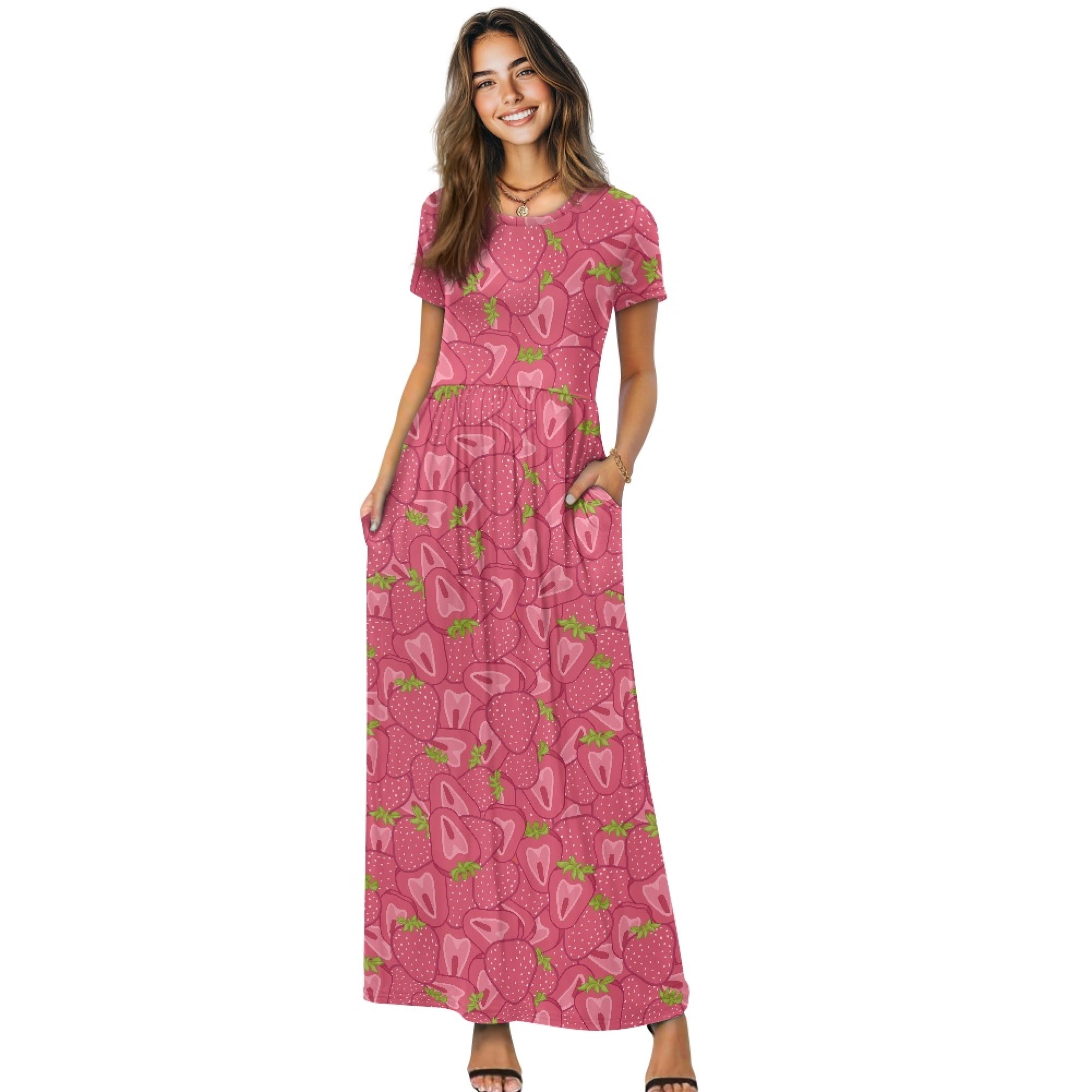 strawberry dress for women Ivory Print Sleeveless Midi - All Dresses 100% Polyester Features Sunnyshic Plus Size Women Summer