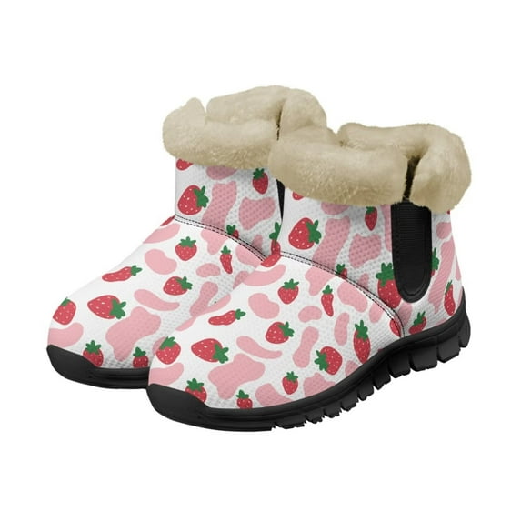 Psesaysky Strawberry Pink Snow Boots for Girls Ladies Winter Warm Ankle-Protect Plush Short Booties Size 6-12