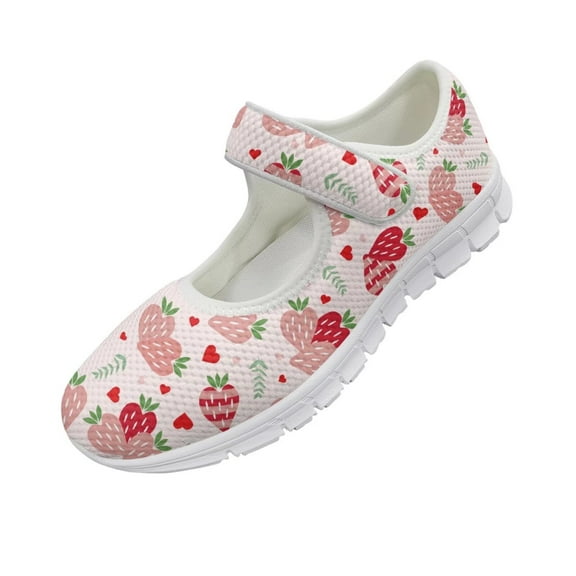 Psesaysky Strawberry Printed Casual Shoes for Ladies and Girls Comfortable Single Buckle Velcro Shoes Tennis Shoes Suitable for Everyday Wear
