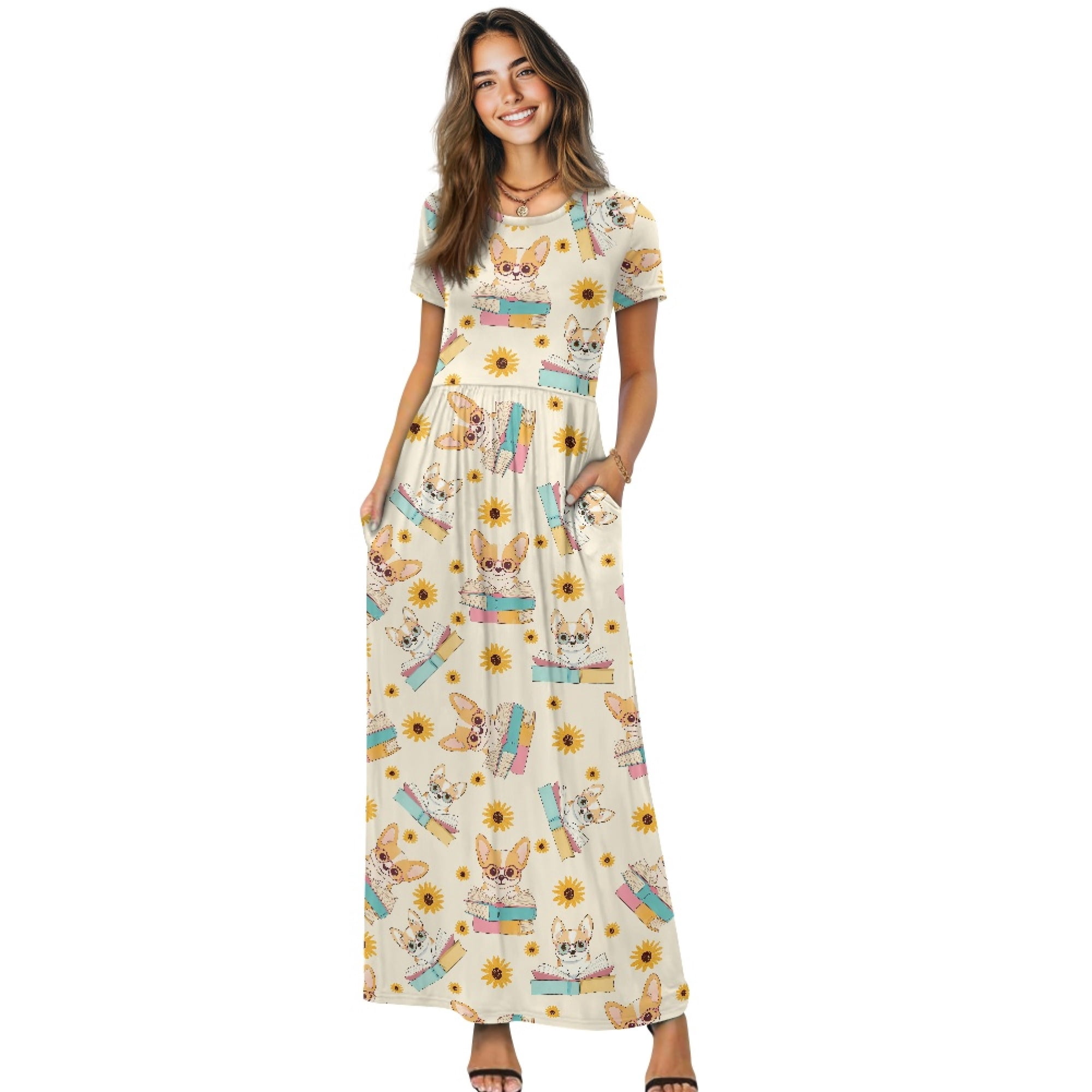 quick dry dress for beach Psesaysky Stretch Floor Long Evening Party Beach, Corgi Sunflower Books Polyester and Spandex Women Short Sleeve Maxi Dress Two Color:Royal Blue White dinners and daily casual global-description_tag-An update on our bestselling leopard print Antelope Spot has a muted palette that works day or night. Find it on Meera and Maddison. Missoni Chevron V-neck Maxi