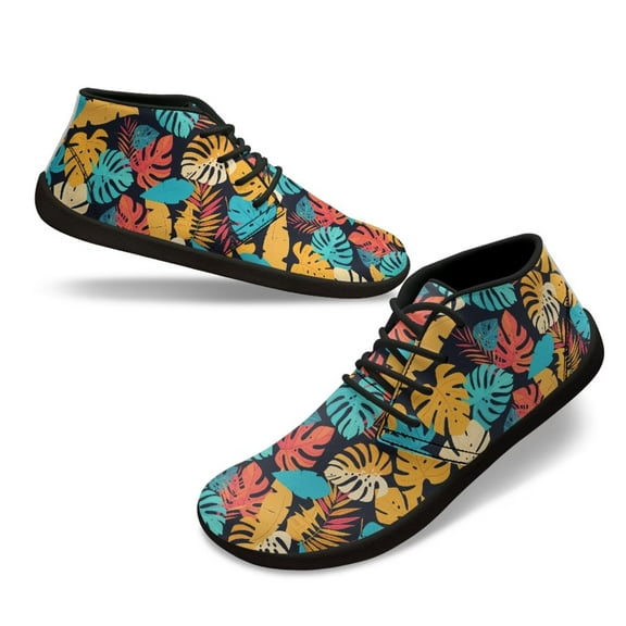 Psesaysky Stylish Mid-Top Barefoot Shoes for Women Water-Resistant Comfortable Durable Sneakers with Tropical Flowers Size 6-13.5