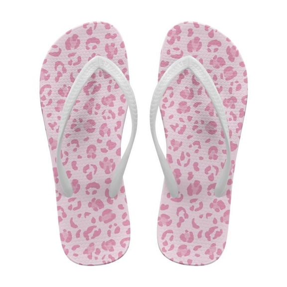 Psesaysky Stylish Pink Leopard Print Beach Sandals for Women Girls Indoor Outdoor Soft Comfortable Flip-Flops Shower Shoes