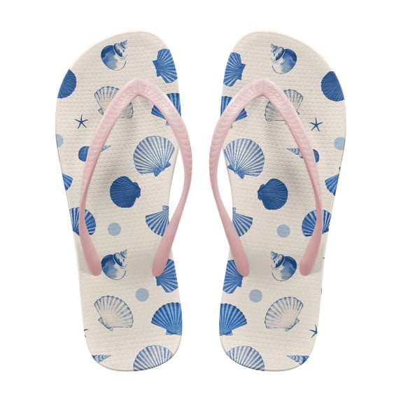 Psesaysky Stylish Printed Beach Sandals with Seashell for Women Girls Soft Footbed Anti-Slip Wear-Resistant Flip Flops Size 5-9