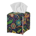 thumbnail image 1 of Psesaysky Stylish Tissue Box Cover Square - PU Leather Holder Waterproof Tissue Boxes - Fall Decorative Cube Cover for Bathroom and Home, Boho Floral, 1 of 7