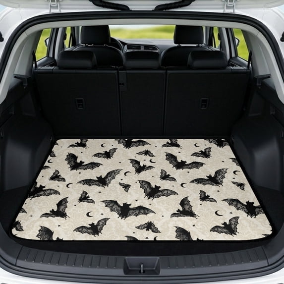 Psesaysky Stylish Trunk Floor Mat 29" x 39", Halloween Bat Moon Pattern Non Slip Backing Auto Trunk Mat All Weather Rear Cargo Mat for Vehicle Interior