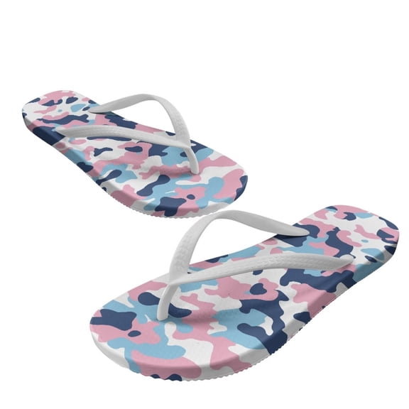 Psesaysky Summer Camouflage Flip Flops for Women Lightweight Anti-Slip Shower Sandals Stylish Printed House Slippers Comfort Open Toe Thong Sandals for Beach Poolside White Strap Size 5