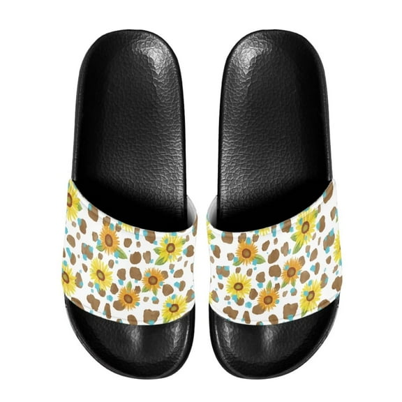Psesaysky Sunflowers Beach Slide Sandals for Women Big Girls Soft Comfortable Slip-on Sandals Summer Outdoor Anti-Slip Lightweight Sandals