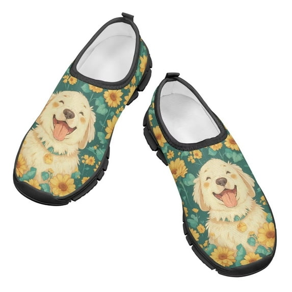 Psesaysky Sunflowers Dog Print Sneakers Casual Shoes for Children Unisex Anti-Slip Light Walking Shoes Size 11-15